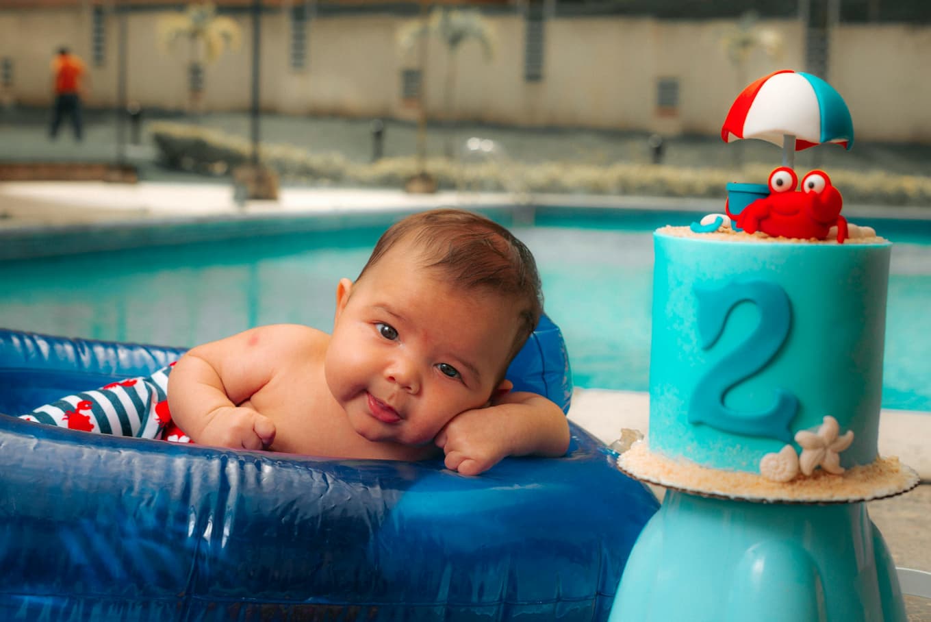 Baby swimming lesson in private home pool